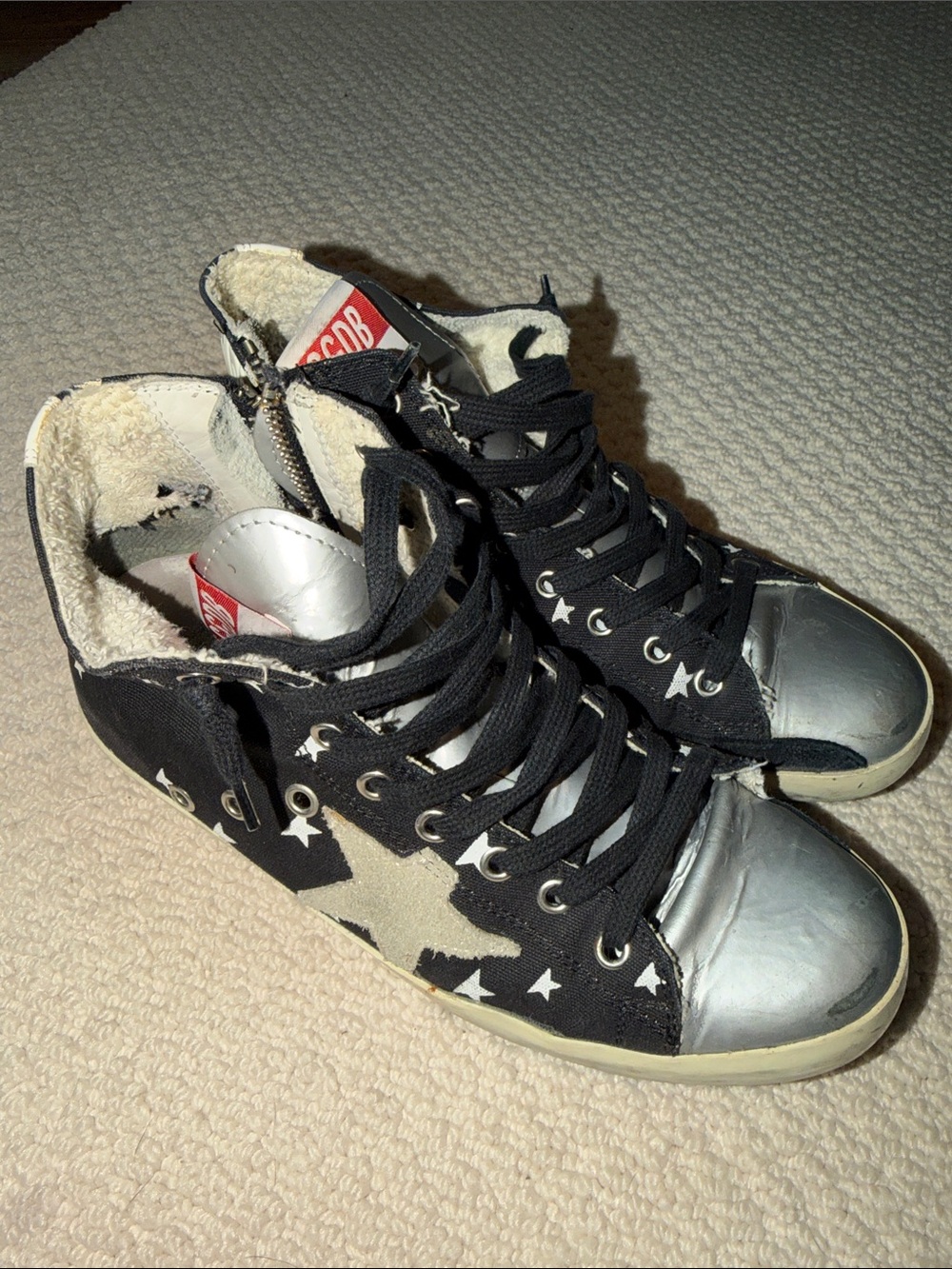 Golden Goose Black and Silver Star High-Top Sneakers - Women